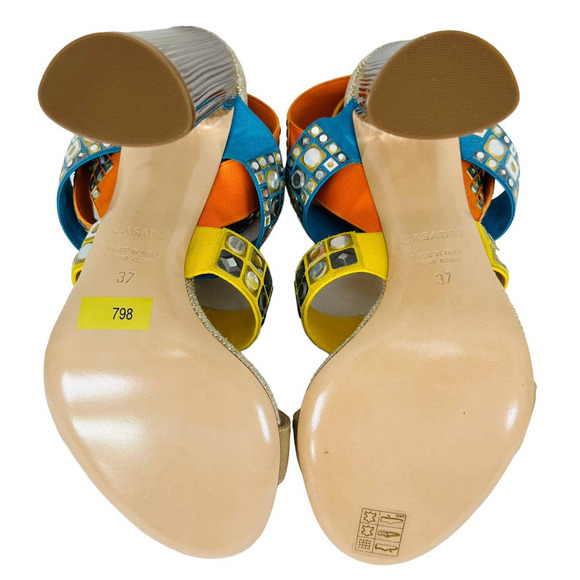 Casadei NWT Babilonia Made in Italy Silver & Multi-Color Chunky Heel Sandals 7 - Picture 14 of 16